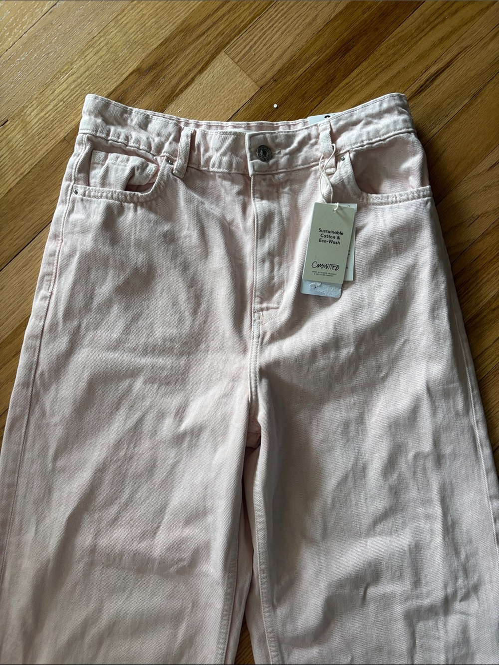 Mango Wide-Leg Crop Culotte Jeans in Pale Pink, new with tags - Picture 3 of 8